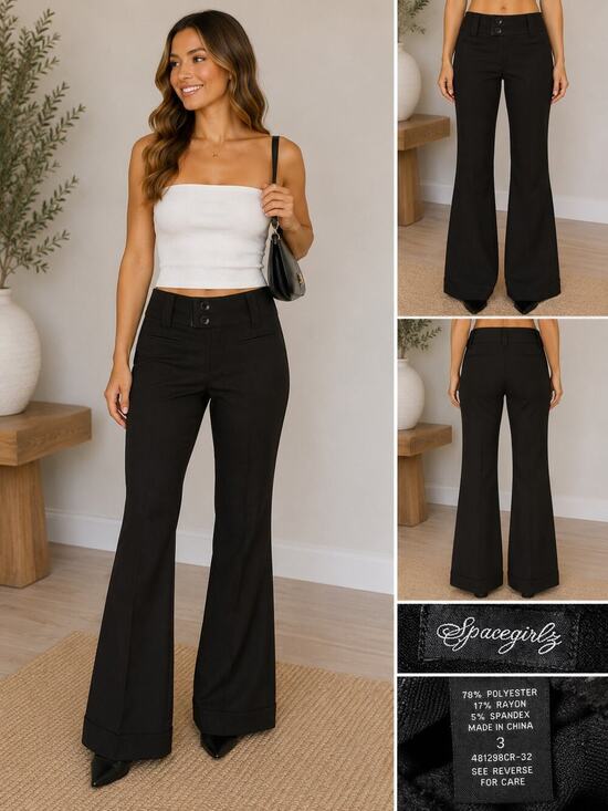 Spacegirlz Pants - Spacegirlz Y2K Black Wide Leg Dress Pants Trouser Slacks Size 3